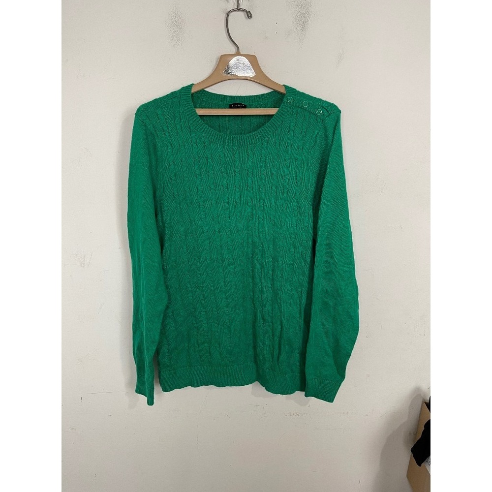 Talbots‎ Womens XL Green Cable Knit Sweater Christmas Holiday Preppy Lightweight